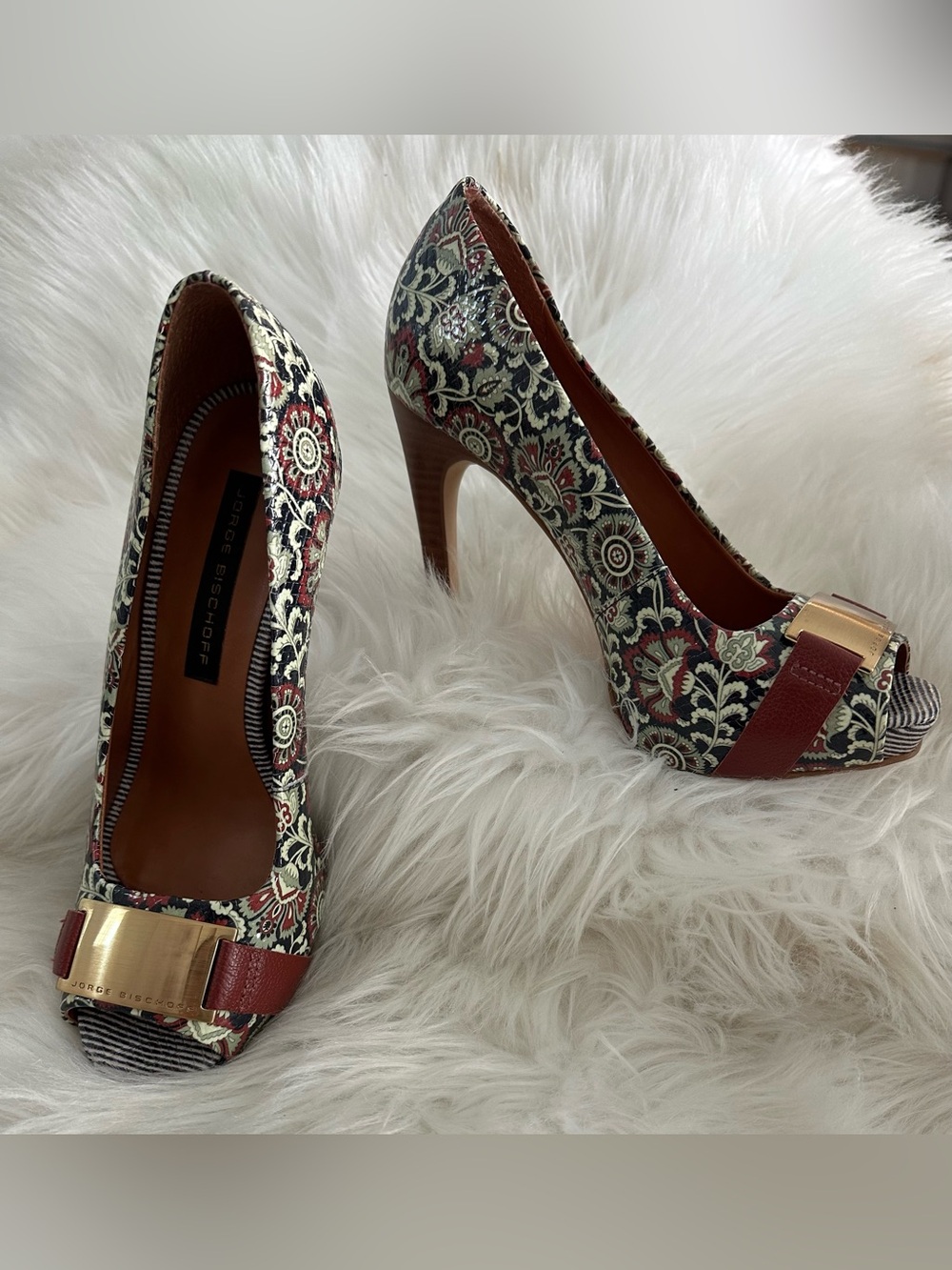 Jorge Bischoff Patterned Peep-Toe High Heels